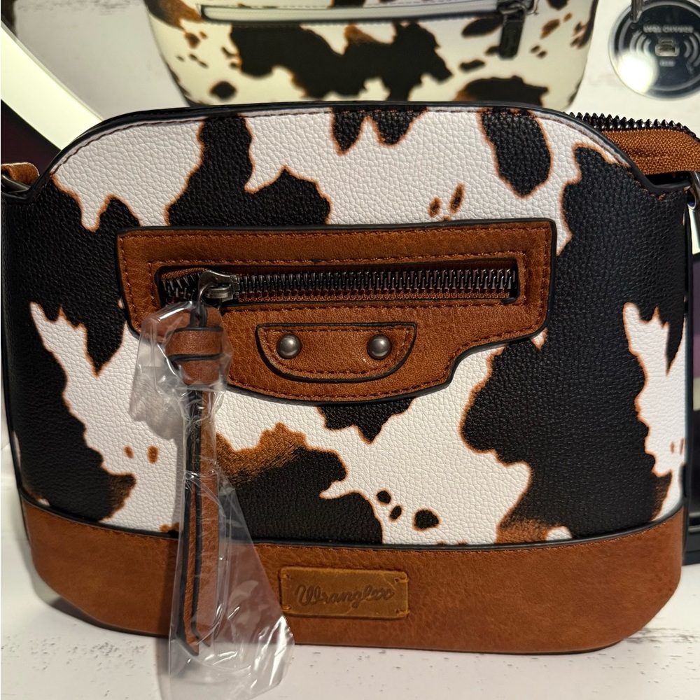 Wrangler Cow Print Crossbody Bag - Black and Brown
